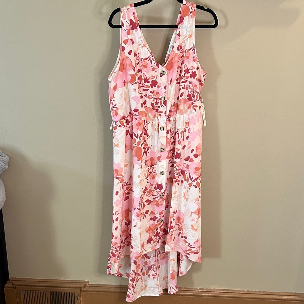 Luxology Pink Coral Floral V-Neck Sundress